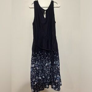Sleeveless Navy Floral Hem Dress